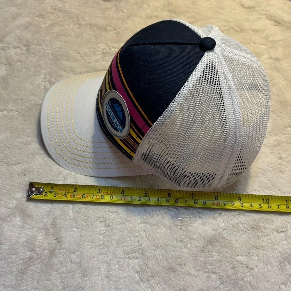 Trucker Hat White Striped Navy Yellow Pink Cap America CO Courage Classic Patch